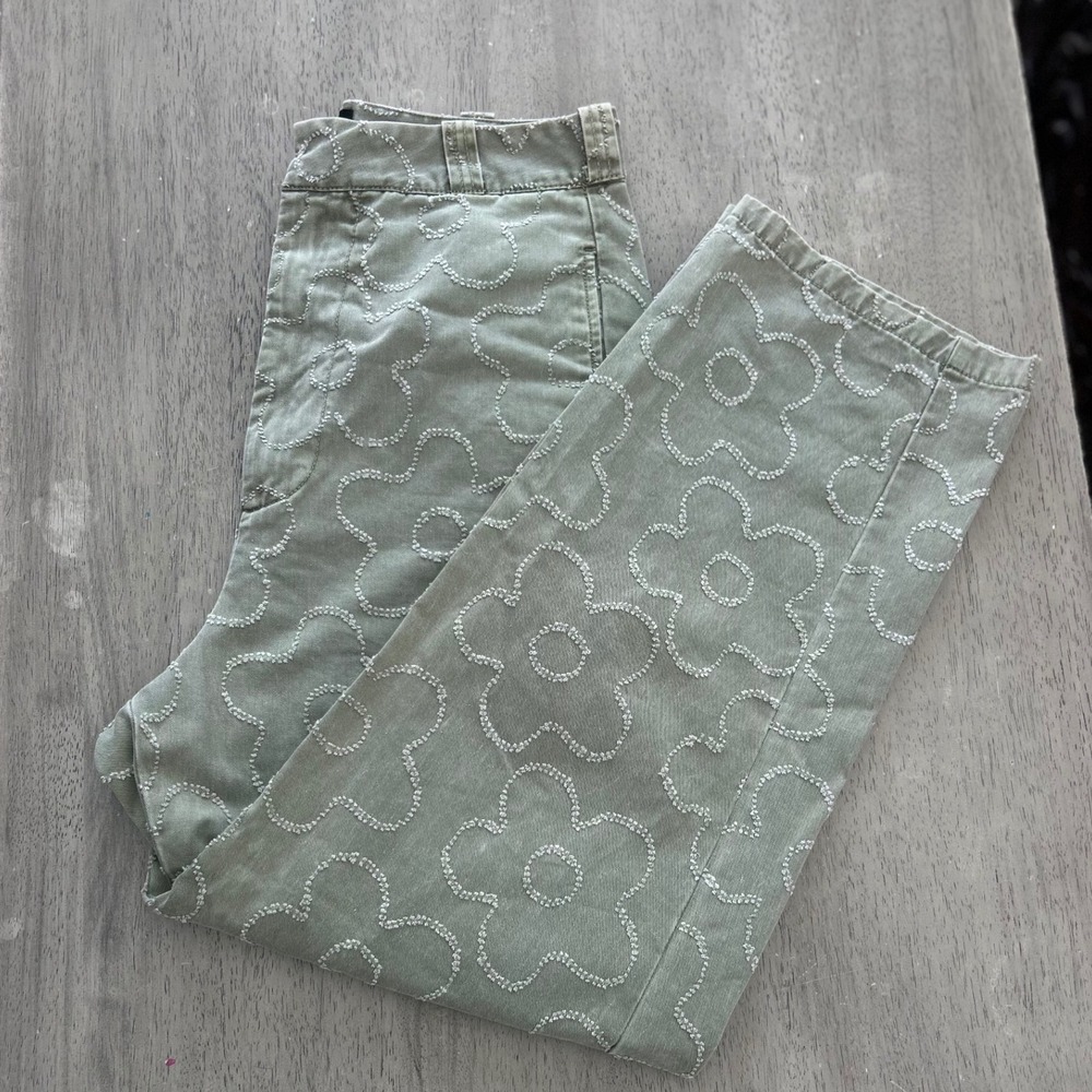BDG Urban Outfitters Floral Embroidered Pants Green Cottagecore Y2K Size 2